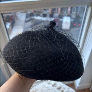 Black Veiled Wool Beret - Women Accessories